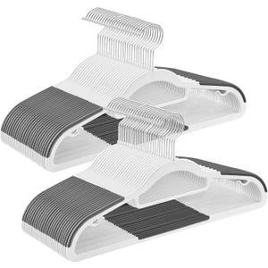 SONGMICS Pack of 50 Coat Hangers, Heavy-Duty Plastic Hangers, Clothes Hangers, White and Dark Gray UCRP020W02