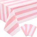 3 Packs Pink and White Striped Tablecloths 54 x 108 Inch Disposable Waterproof Plastic Table Covers Horizontal Pink Striped Tablecloths for Birthday Party Baby Shower Wedding Outdoor Picnic