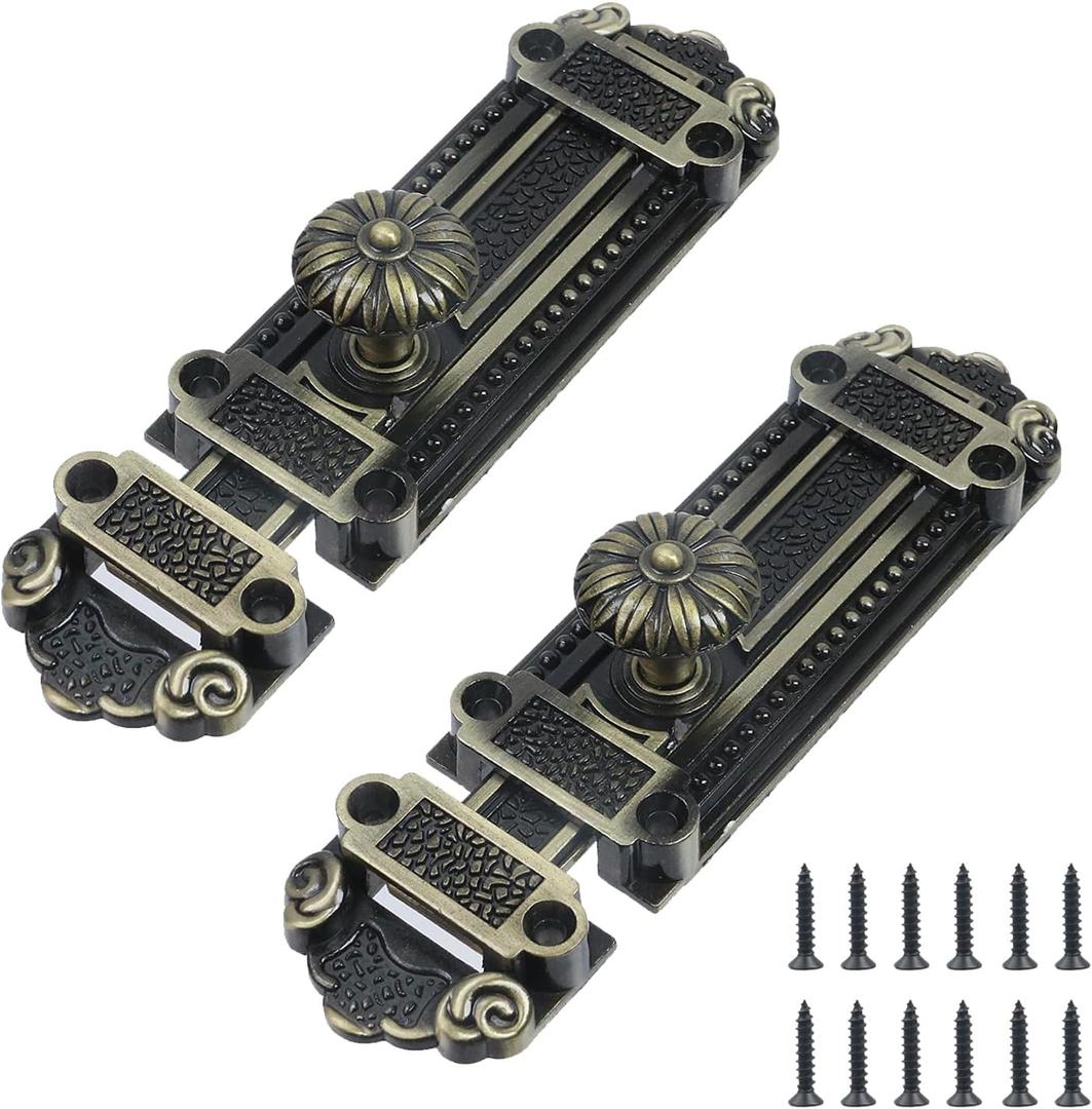 Geesatis 2Pcs Bronze Slide Door Bolt Gate Security Lock Latch Antique Sliding Door Window Latch, with Mounting Screws, Length 5 inch