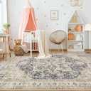 Tortania Area Rug Living Room Rugs - 12x15 Washable Boho Rug Vintage Oriental Distressed Farmhouse Large Thin Indoor Carpet for Living Room Bedroom Under Dining Table Home Office - Cream Blue