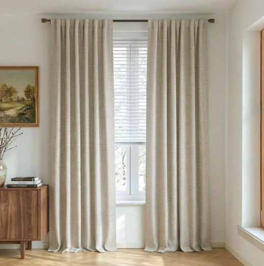 NICETOWN 100% Blackout Linen Curtains 90" Long for Bedroom, Thermal Insulated Living Room Curtains with Liner, Farmhouse Style Linen Blend Window Draperies for Dining Room (2 Panels, 52" W, Natural)