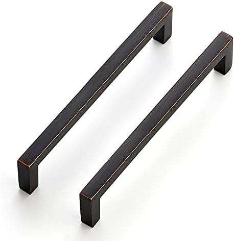Ravinte 5 Pack Solid 5 Inch Center to Center Slim Square Bar Drawer Pulls - Kitchen Cabinet Handles in Oil Rubbed Bronze