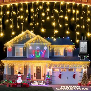 612 LED Christmas Lights with 136 Drops, 60ft 12 Modes Hanging ice String Lights with Timer & Dimmable & Waterproof, Plug-in Fairy Lights for Tree Holiday Wedding Party Christmas Decor Warm White