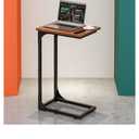 RISWER C-Shaped Side Table for Couch - Small Coffee Stand Sofa Tray Desk with Metal Frame and Waterproof Scratch Resistant, Modern End Accent for Living Room, Bedroom, Small Spaces, Rustic Walnut