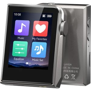 RUIZU 64GB HiFi Lossless MP3 Player, DAC DSD High Resolution Digital Audio Player, Portable Hi-Res Music Player with 2" Touchscreen, Resume Playback, CNC Aluminum Alloy Body, Up to 128GB microSD Card (Silver)