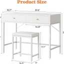 SUPERJARE 31.5" White Desk with 2 Drawers, Modern Makeup Vanity with Padded Stool, Small Computer Desk Home Office Desk for Writing Study Bedroom