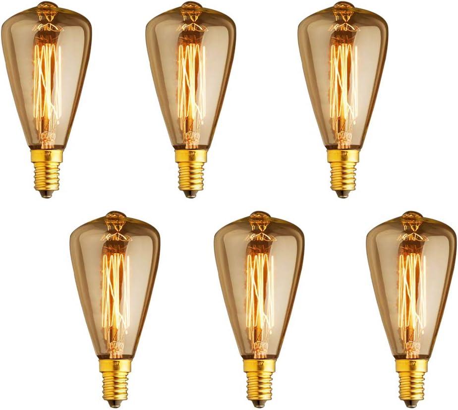 Vintage Edison Incandescent Light Bulbs E12 40W ST48 Candelabra Bulbs, 2200K Amber Warm ST48 Squirrel Cage Lights 240 Lemuns Warm Decorate Restaurant Coffee Shop Kitchen, 110V (6-Pack)