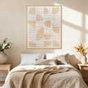 Neutral Beige Half Moon Wall Art, Mid Century Hand Painted Geometric Oil Painting, Framed Textured Line Artwork for Living Room Bedroom Office 32x40 Inch