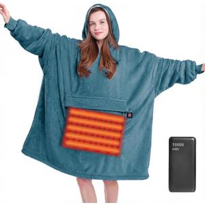 MAXEVE Heated Wearable Blanket Hoodie with Battery Pack 10000mah, Oversized Sherpa Blanket Hoodie for Women Men, Warm Soft Blanket Hoodie Sweatshirt Dusty Blue