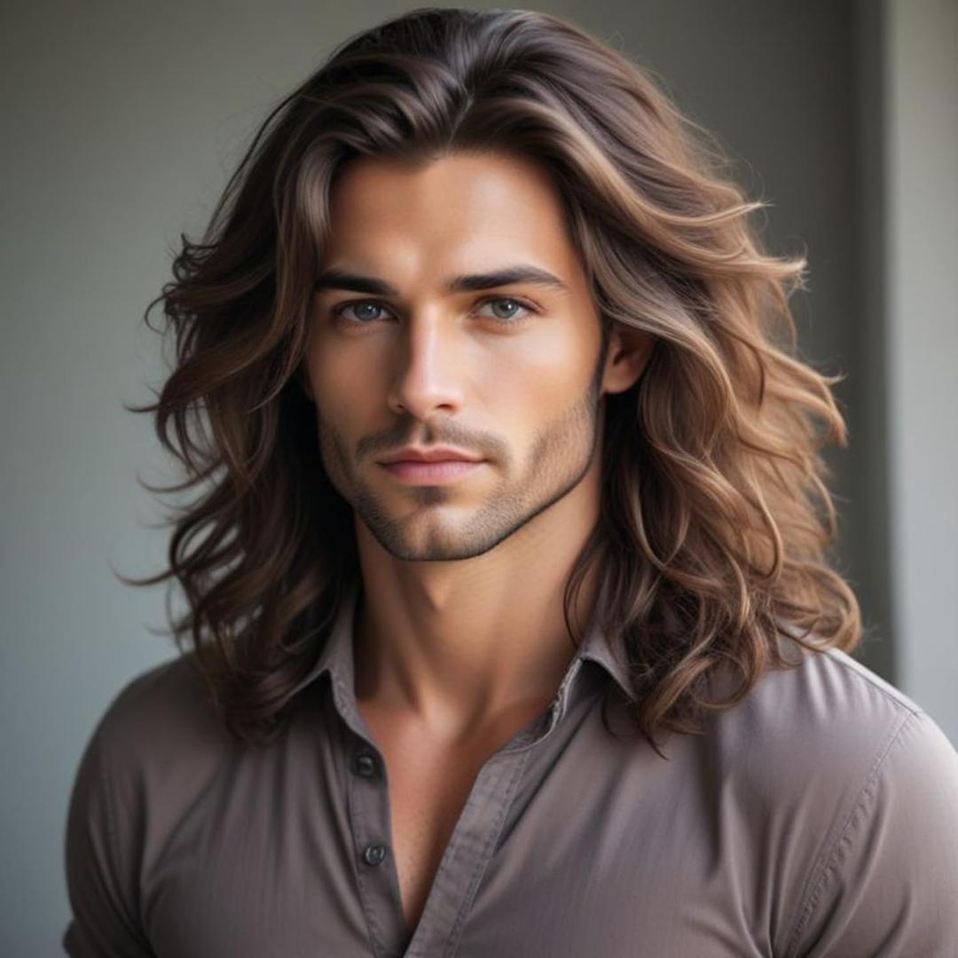 Long Curly Wavy Brown Wig for Men Synthetic California 80s Rocker Punk Halloween Cosplay Hair Wig