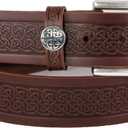 Imported Genuine Leather Belt for Men Italian Full Grain Vegetable Tanned with Celtic Weave Embossing, Made in Ireland (40-42, Brown)