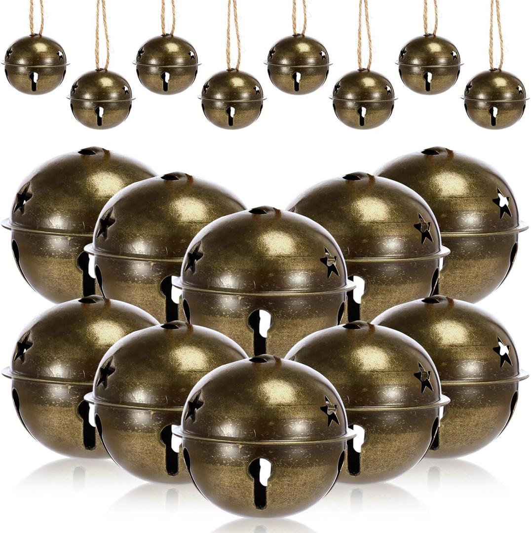 Zubebe Christmas Bells Jingle Bells Large 2.5 Inch Star Cutout Ornament for Crafts Christmas Tree Decor Gift Wrapping(Bronze,24 Pcs)