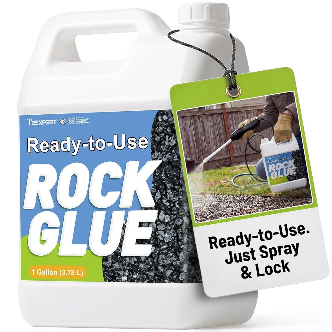 Teexpert Rock Glue for Landscaping: 1 Gallon New 2026 Formula Ready-to-Use Gravel Glue for Pea Gravel, Stones, Pebbles, River Rock Strong Adhesion for Outdoor Landscape, Driveways Edge, Patio, Yard
