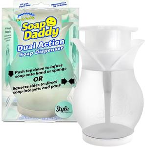 Scrub Daddy Soap Dispenser for Kitchen and Bathroom - Soap Daddy - Refillable Soap Dispenser for Countertop, Dual Action with Easy Grip Sides, Multi-use, 1 ct