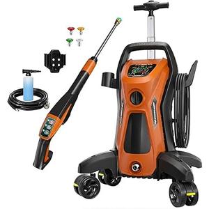 Pressure Washer 5000PSIIMAX Touch Screen Adjustable with Anti-Tipping Technolog, Spray Handle Smart Control, 5-Nozzle Set, for Cars//Home/Patios, Orange