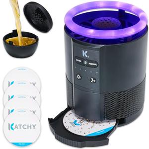 Katchy Duo – Indoor Flying Insect Trap with Scent Pod – Day & Night Effective – Mosquito, Fruit Fly, Gnat & Small Moth Catcher – Non-Zapper Trap with Blue UV Light & Fan Suction (Black)
