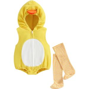 Madjtlqy Halloween Costumes Toddler Baby Boy Girl Flamingo Animal Hooded Sleeveless Romper Jumpsuit Legging Duck Outfits (12-18 Months)