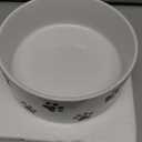 6.5 Inch White Ceramic Dog Bowl with Paw Print Pattern - Porcelain Wide Mouth Dog Food or Water Bowls, Large Feeding Pet Bowls for Indoor Medium Sized Dogs, for Wet or Dry Food