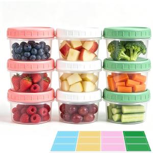 2 x METAPACK 9 Pack 4 oz Food Storage Containers with Twist Lids, BPA-Free Plastic Portion Cups with Labels, Reusable Snack Containers for Sauces, Dips, Meal Prep, Microwave Dishwasher Freezer Safe