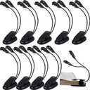 10 Pcs LED Book Light USB and AAA Battery Operated Music Stand Clip on Reading Light 4 Brightness Levels Dual Arm Clip Lamp for Eye Protection Bookworms Orchestra Readers Piano Player (Black)