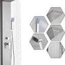 Shower Panel Tower System 5-in-1 Shower Panel Tower with Powerful Body Massage, Rainfall, Waterfall,Handheld and Tub Spout, Stainless Steel Shower Column - Brushed Gray