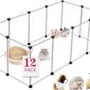 12 Panels Transparent Small Animals Playpen,48" x 24" x 16" Portable Pet Playpen,Plastic Enclosure,Puppy Play Pen for Indoors Outdoor Pet Fence for Guinea Pigs,Bunny,Ferrets,Hamsters,Hedgehogs