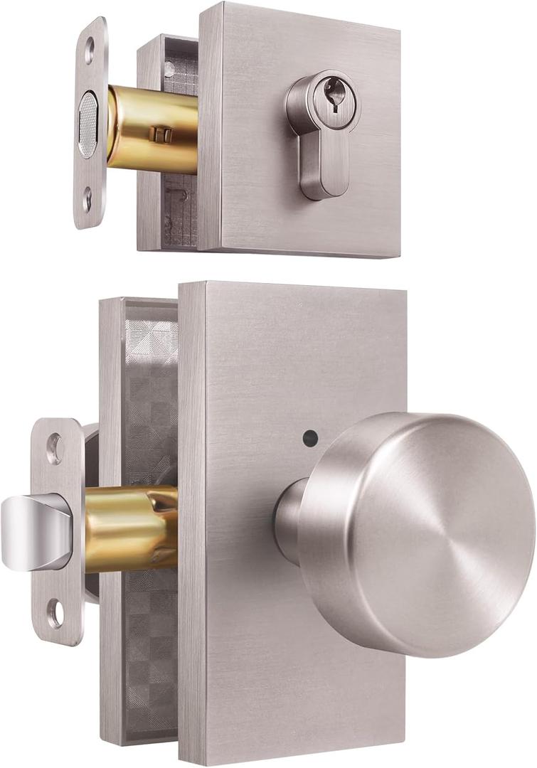 Brushed Nickel Door Knob with Deadbolt, Single Cylinder Deadbolt and Door Knob Set