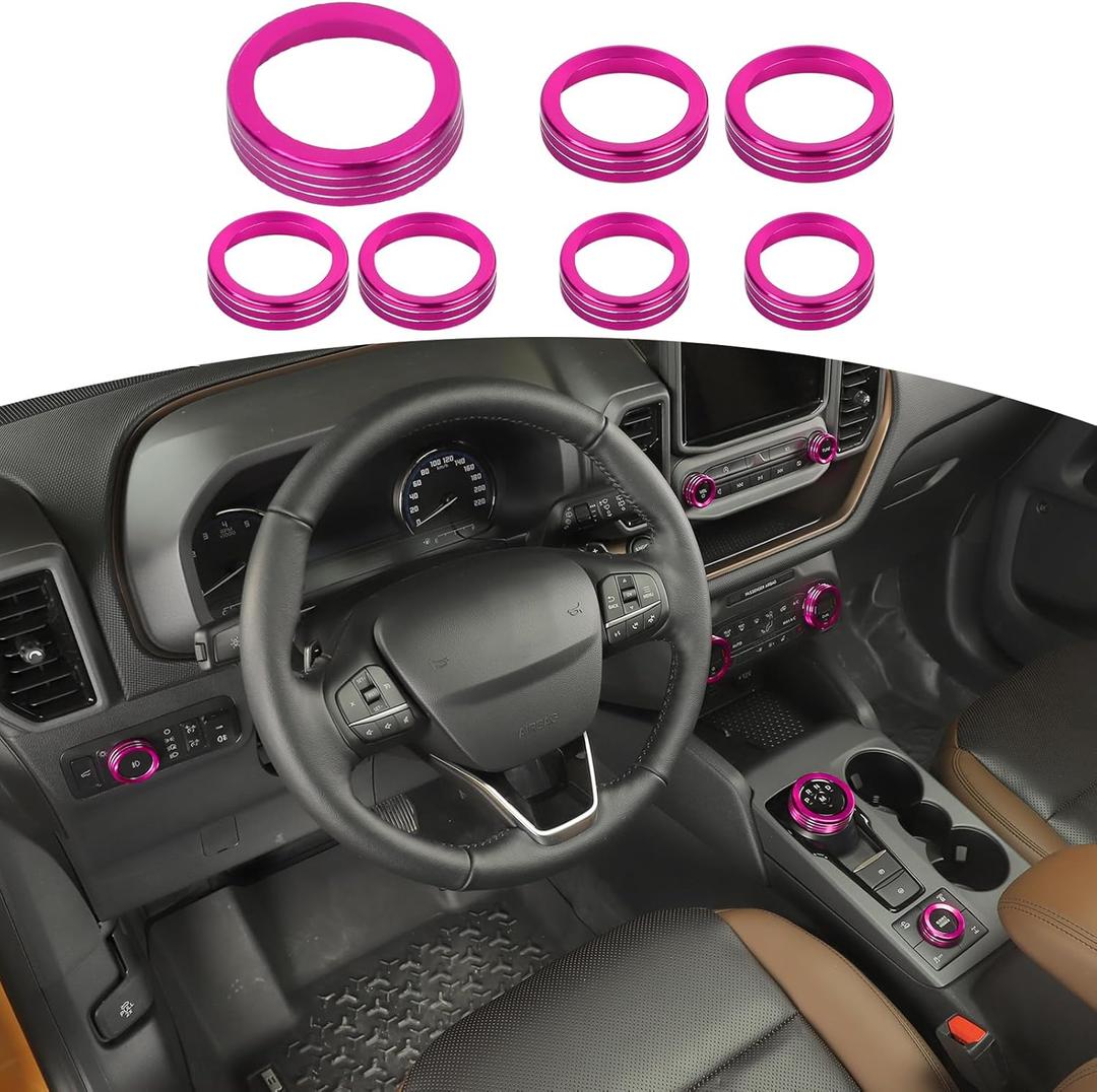 for Bronco Sport Pink AC Control Radio Knob Cover Trim Rings, Headlight Switch Knob Cover for Ford Bronco Sport 2021 2022 2023 Pink Interior Accessories 7pcs(Only for Sport)