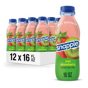 Snapple Kiwi Strawberry Juice Drink, 16 Fl Oz Recycled Plastic Bottle, Pack Of 12, All Natural, No Artificial Flavors Or Sweeteners, Contains 3% Real Juice (EXP 06/06/25)