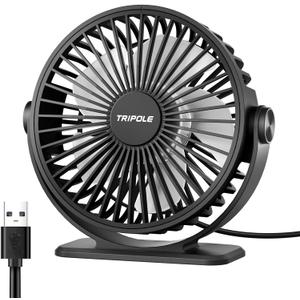 TriPole Desk Fan USB Powered Small Portable Fan, 3 Speeds Adjustable Strong Breeze Mini Personal Fans, 360 Rotation Quiet Plug In USB Fans for Desktop Bedroom Office Table Travel, Black, 4.9ft Cable