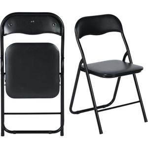 Homy Casa Folding Chairs with Metal Legs and Padded Seats, Stackable Foldable Chair Conference Chairs for Home Office Events and Outdoor Use (Black PVC, 2PCs)