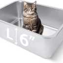 Stainless Steel Cat Litter Box for Adult Cats or Kitty/Kitten 18"x14"x6" Rust-Proof, High Side, Non Stick, No Smell, Easy to Clean Metal Cat Litter Box (Large:17.5"L x 13.6"W x 6"H)