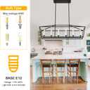 BONLICHT Modern Farmhouse Rectangle Dining Room Light Fixtures Black 6 Light Linear Chandelier Industrial White Kitchen Island Pendant Lighting Classic Ceiling Lights with Adjustable Rods, E12 Base