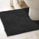 Black Bath Mat - U-Shaped Contoured Rug for Around Toilet, Super Absorbent Shaggy Bath Rug. Easy Machine Wash & Dry (20 x 23, Black)