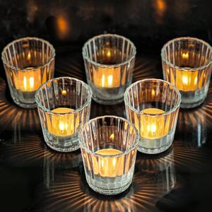 ComSaf Votive Candle Holders, 6 PCS Glass Candle Holders, Ribbed Tealight Candle Holder for Table Centerpieces, Clear Candle Holder for Wedding, Home Decor, Party, Baby Shower, Special Occasions