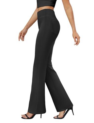 DLOODA Womens Bootcut Dress Pants Business Casual Work Pants with Pockets High Waist Stretchy Trousers Pull On Office Slacks Black XXL