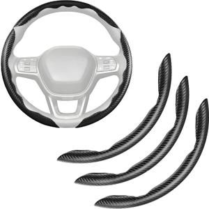 3 Pcs Carbon Fiber Car Steering Wheel Cover, Anti-Skid & Scratch-Proof,Segmented, Butterfly Thin Steering Wheel Cover Men/Women Universal Fit 14.5"-16" Wheel Covers for Cars/Truck/SUV (Black)