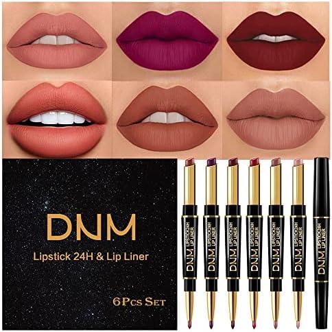 evpct 5Pcs Lip Liner and Lipstick Combo Set, 2-in-1 Waterproof Lipstick and 24H Lip liner Set for Women, Antique Rose Chestnut Nude Dark Brown Matte Lipsticks Pen with Lip Liner Set Long Lasting 24