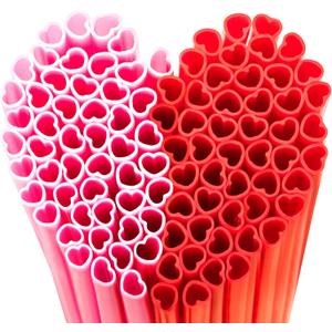 50pcs Heart Straws 8mm-Individually Wrapped for Valentine's Gifts, Weddings & Parties Romantic Parties(Red/Pink) (Mix)