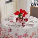 XCHI Watercolor Flowers Love Hearts Butterfly Valentine's Day Tablecloth Round Table Cloth Washable Table Covers for Indoor Dining Home Party Decorations 70x70 Inch