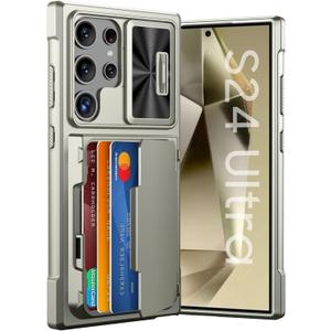 GooseBox for Samsung Galaxy S24 Ultra Wallet Case with RFID Blocking Card Holder & Camera Cover & Kickstand, Full Body Shockproof Case for S24 Ultra 6.8Inch 2024-Champagne Primary Titanium(Upgraded)