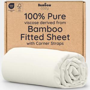 Bambaw 100% Viscose Derived from Bamboo Fitted Sheet Queen Size, 16 Deep Pocket Fitted Queen Sheet Only, Breathable & Cooling Fitted Sheet Queen Size (Ivory)