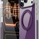 Magnetic for iPhone 17 Pro Case 360 Spin Stand Purple | Compatible with MagSafe, Military-Grade Protection,Non-Yellowing, Clear Scratch-Resistant Back Cover for 17 Pro 6.3
