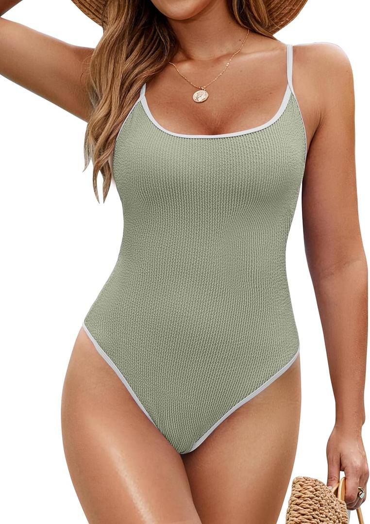 BMJL One Piece Swimsuit Women Scoop Neck Slimming Bathing Suits Long Torso Swimsuits Cheeky Swimwear (Small, Army Green95)