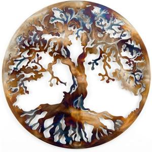 Tree Of Life Metal Art Wall Decor, 23.5 inches, Heat Colored