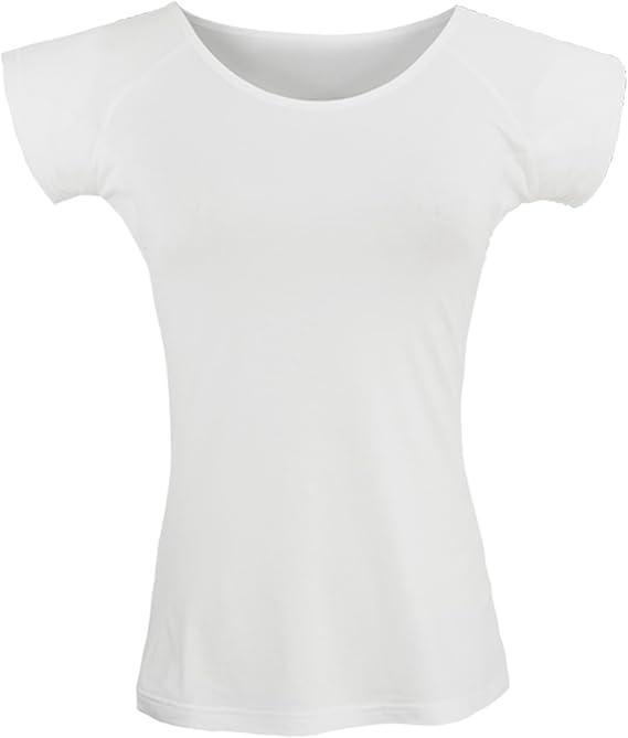 satithry Washable Underarm sweatproof Shirt for Women Lady's Modal Cotton Shirts with Breathable Anti-Sweat Inner (Large, White)