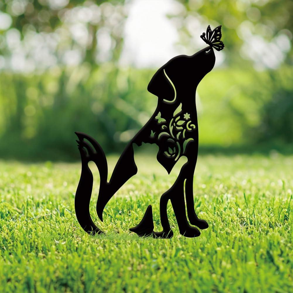 SUPERDANT Metal Cat and Dog Garden Decor for Outside Animals Yard Stakes for Decorations Outdoor Statues Iron Art Stake Decorative Silhouette Lawn Ornament Patio Porch Farmhouse Decoration Gifts