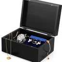 DRASTAR Small Keepsake Box, Black Wood Memory Box with Hinged Lids, Wooden Jewelry Storage Box,3x5, 4x6 Decorative Card Box, Bridal Shower Gifts