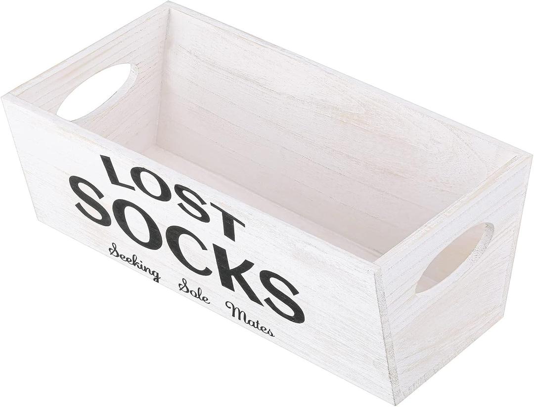 Blulu Lost Socks Basket Sign Farmhouse Laundry Room Decor and Accessories Lost Socks Bin Hanging Wall Storage Organization for Laundry Room Storage(White)