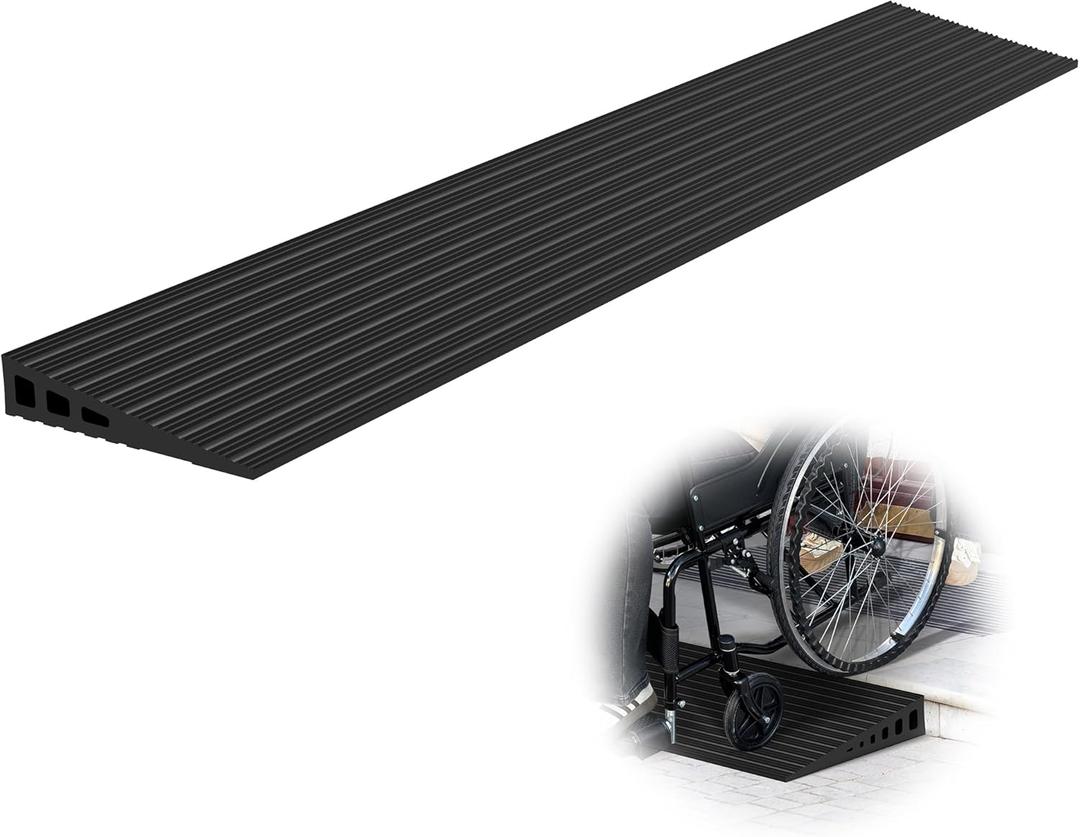1.2" Rise Threshold Ramps for Doorways, 35.5" Wide Natural Rubber Power Wheelchair Ramp is Adjustable and Cuttable for Doorways, Curb, Sweeper, Power Scooters, 2000 Lbs Load Capacity